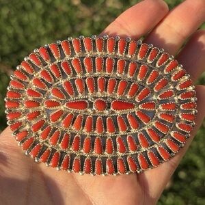 Navajo Sterling Silver Red Coral Pin Cluster Pendant DMW